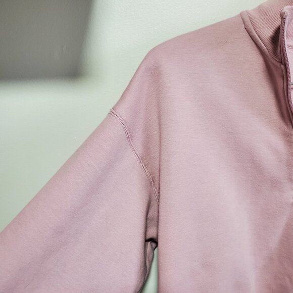 SKIMS Cotton Fleece Cropped Half Zip Sweater Sweatshirt Dusk Pink Women's Medium - Picture 5 of 13